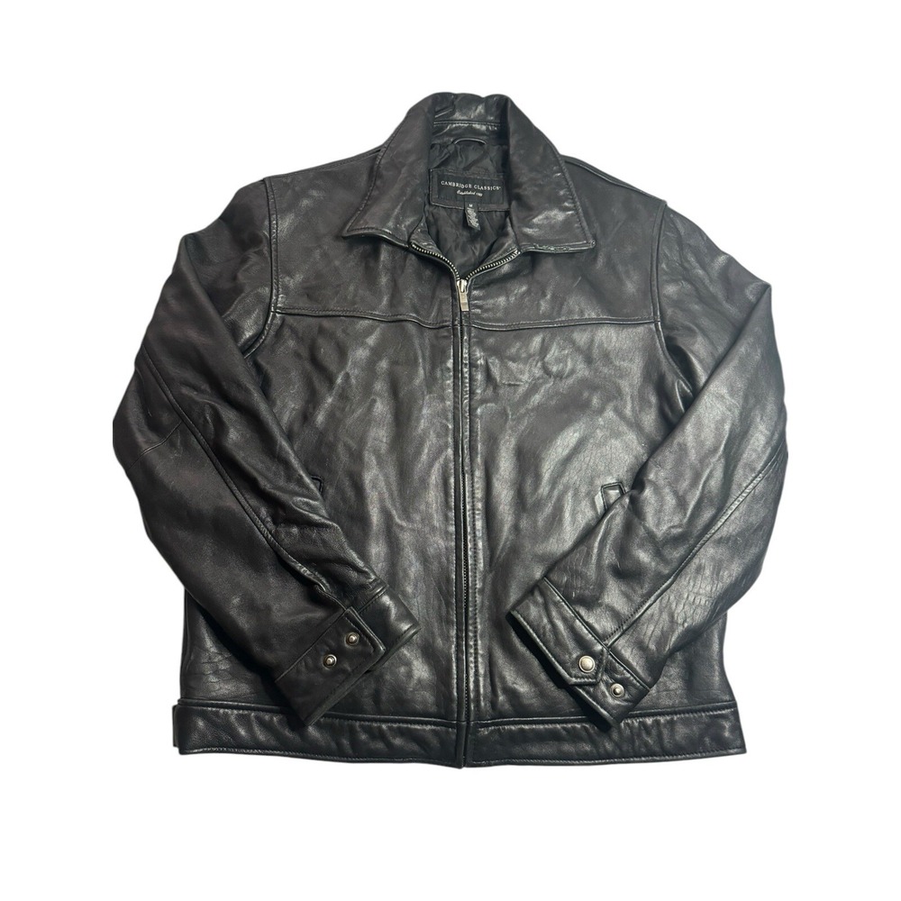 Cambridge Classics Leather Jacket Black/Dark Brown Soft Lined Long Sleeve Size M